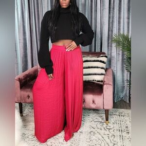 Red Pleated Palazzo Pants in Red